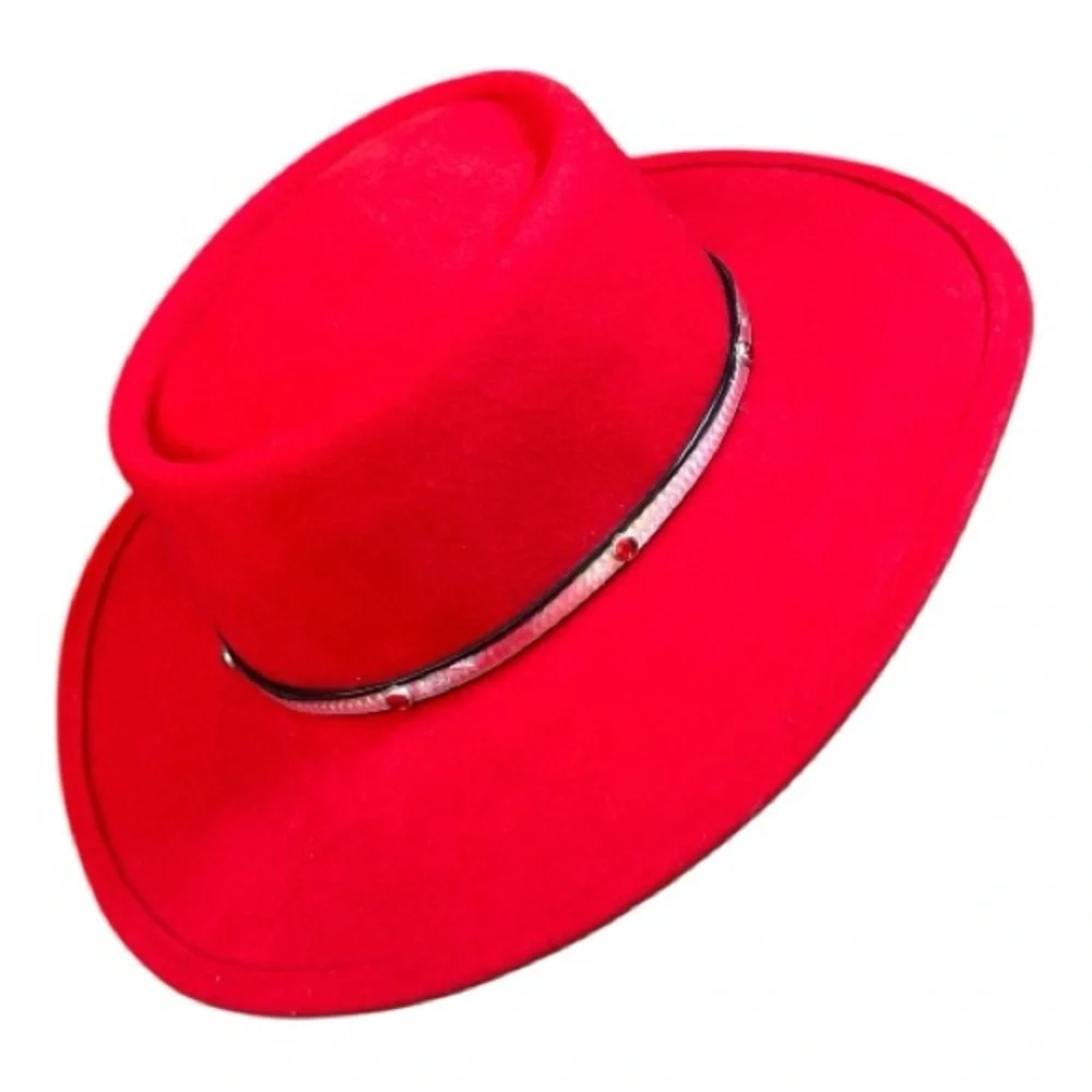 Vintage Lancaster Collection Red Wool Cowgirl Hat Size M Silver Band Red Gems